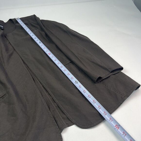 Eileen Fisher Jacket L Brown Linen Blend Open Front Blazer Minimalist Lagenlook - Picture 6 of 11